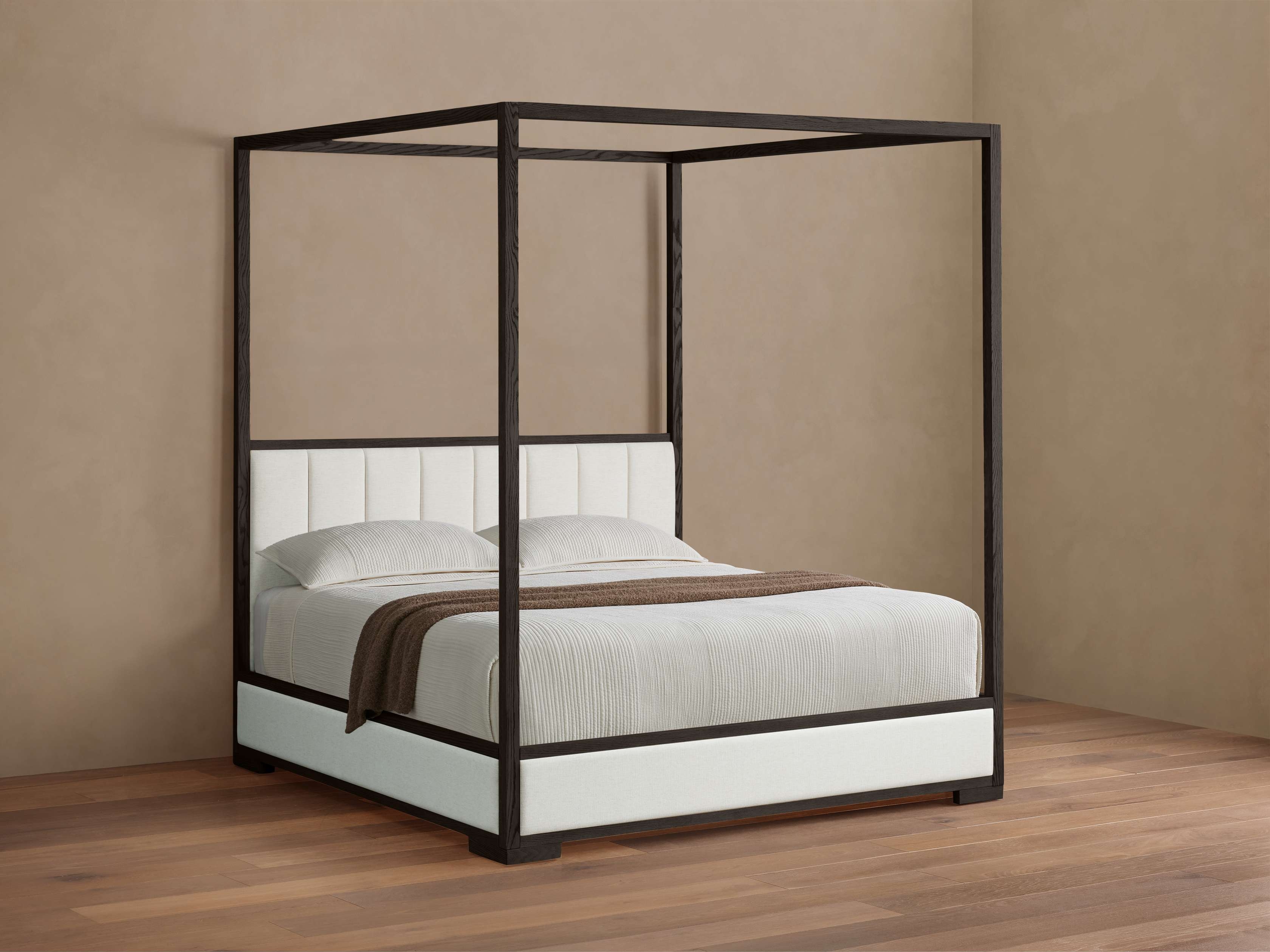 Darien Channel-Stitched Canopy Bed in Upholstered 48" King None  Nomad Snow/Ebony - Image 0