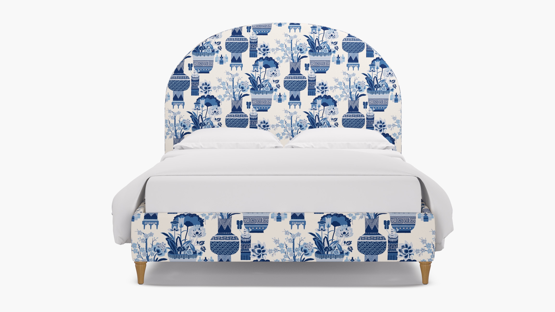 Demilune Bed, Delft Kan-Shie, Natural Decorative Tapered Leg, King - Image 0