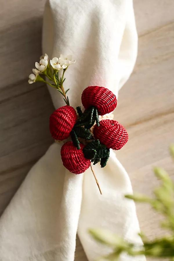 Tomato Woven Palm Napkin Rings, Set of 4 - Image 0