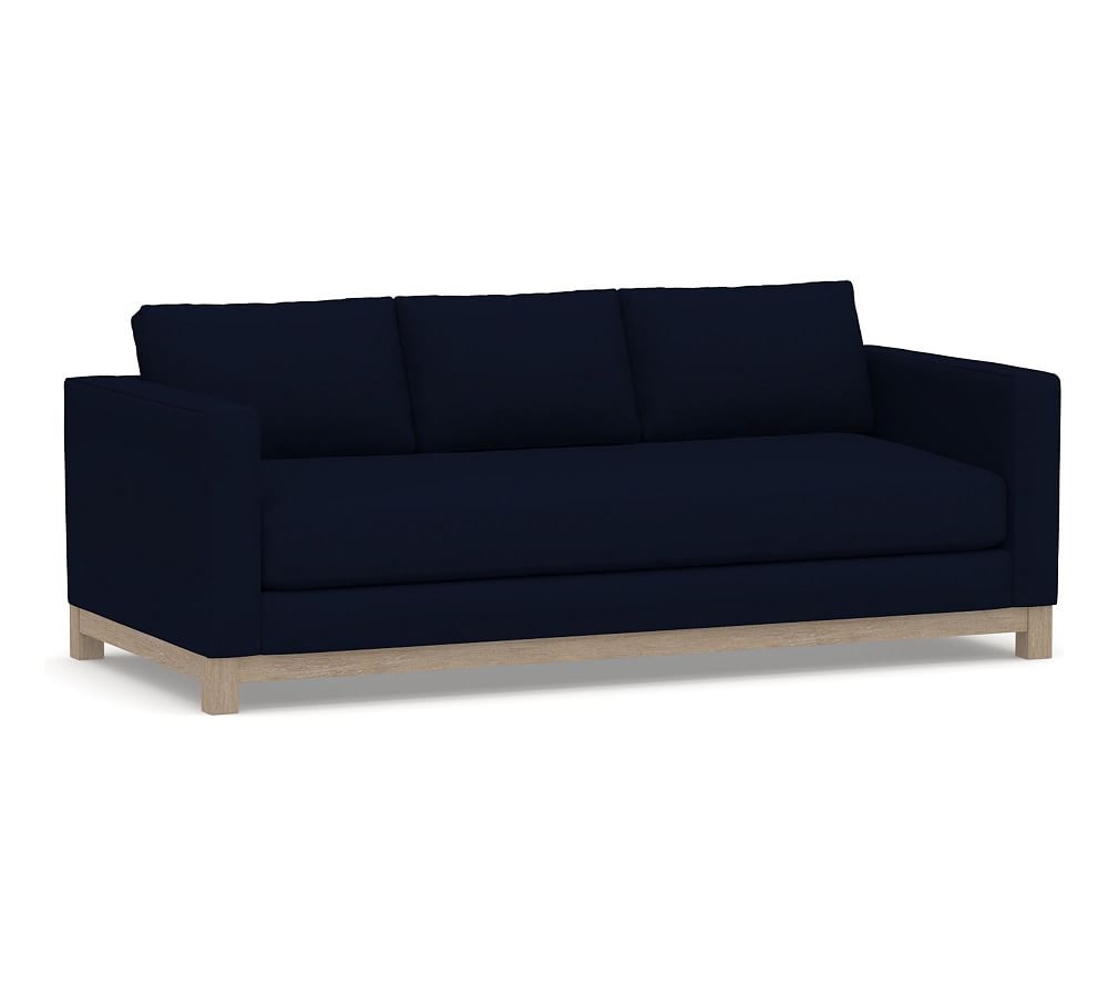 Jake Upholstered Sofa 3x1 86" with Wood Base, Standard Cushions, Performance Everydaylinen(TM) Navy - Image 0