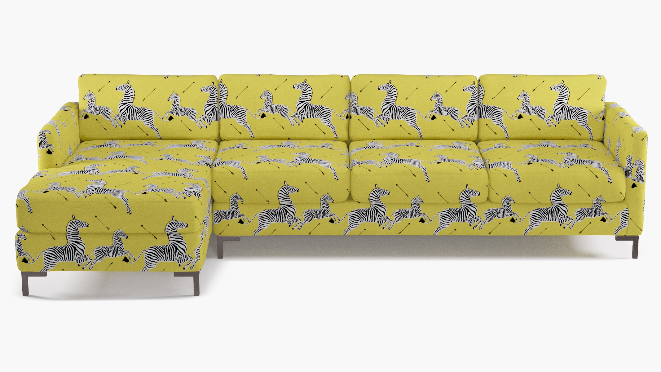 Modern Sectional, Left Facing, Yellow Zebra, Bronze L Leg - Image 0