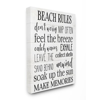 Beach House Rules Relaxing Activities Black White List by Elise Catterall - Graphic Art Print - Image 0