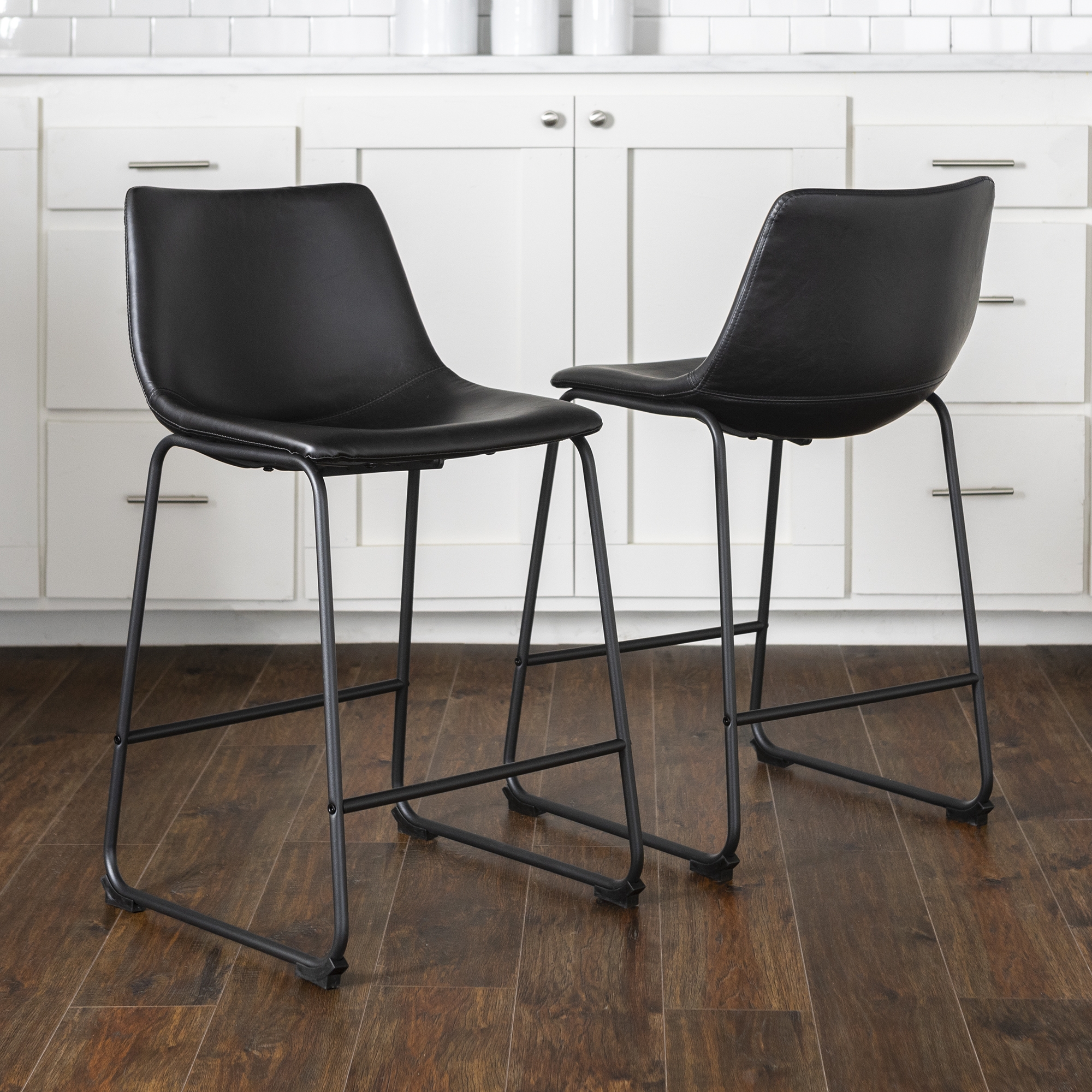 24" Industrial Faux Leather Counter Stools, Set of 2 - Black - Image 6