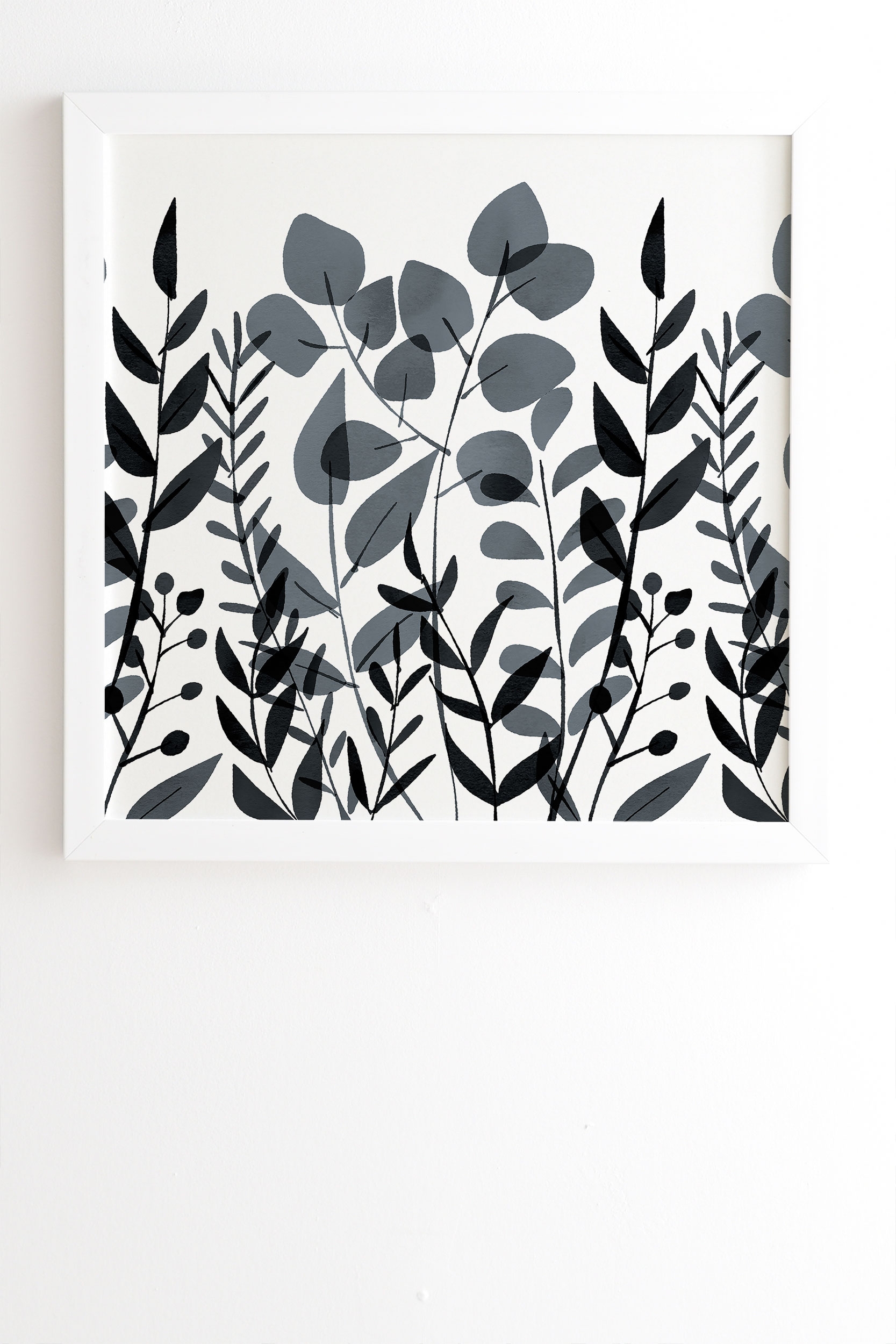 Classic Blue Leaves by Emanuela Carratoni - Framed Wall Art Basic White 19" x 22.4" - Image 1