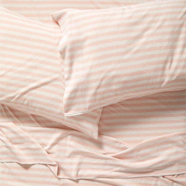 Comfy Tee Pink Stripe Organic Cotton Jersey Kids Queen Sheet Set - Image 0