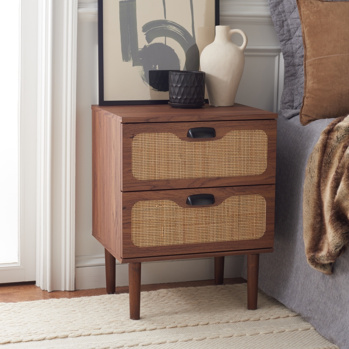 Irelia 2 Drawer Nightstand - Walnut / Natural - Safavieh - Image 1