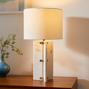 Marble Slab Table Lamp, 22.5", White Marble & Brass - Image 0