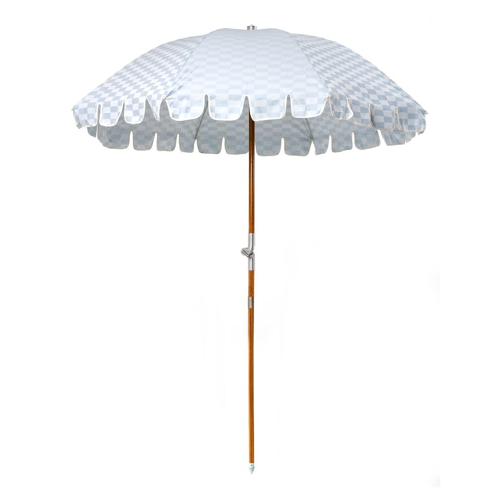 Premium Beach Umbrella, Vintage Blue Checker - Image 0
