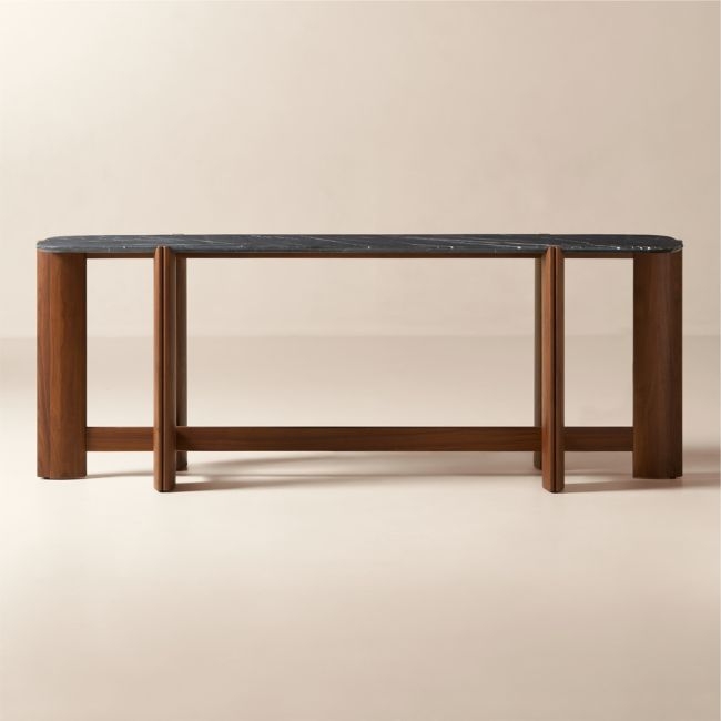 Tule 78" Black Marble and Walnut Wood Console Table - Image 0