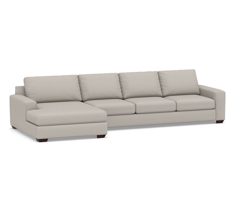 Big Sur Square Arm Upholstered Right Arm Grand Sofa with Double Chaise Sectional, Down Blend Wrapped Cushions, Chunky Basketweave Stone - Image 0