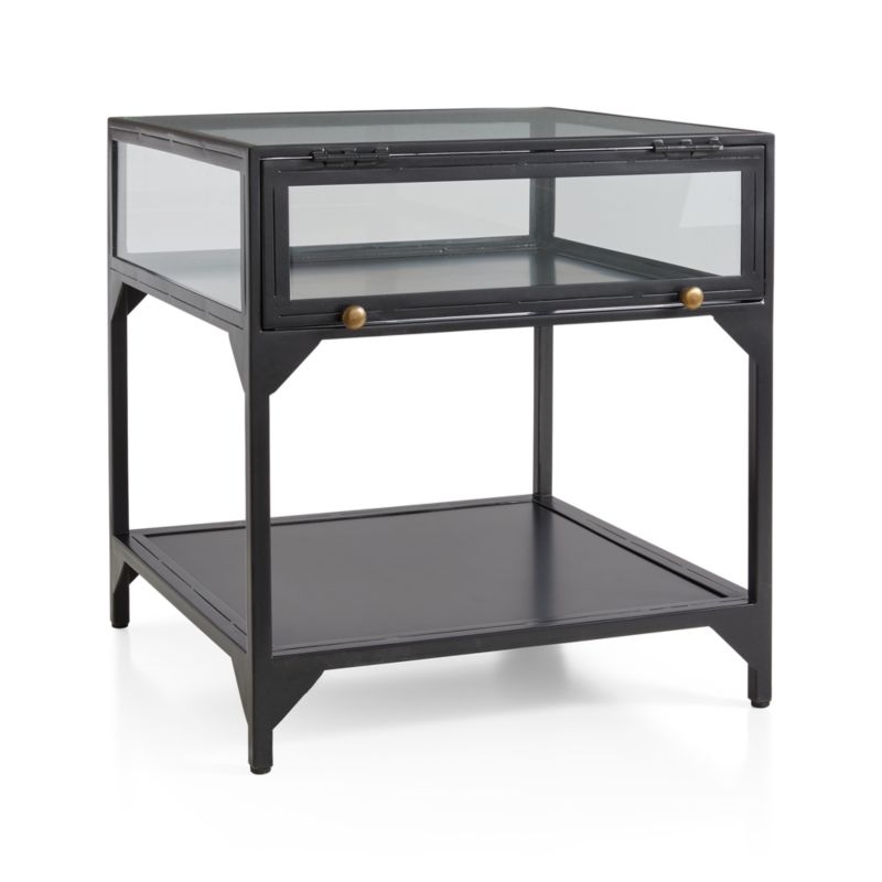Ventana Black Glass Display End Table with Shelf - Image 1