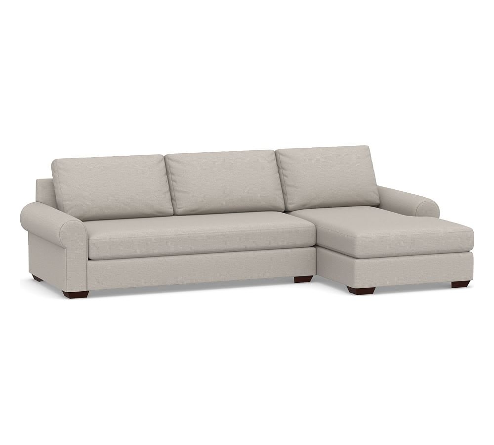 Big Sur Roll Arm Upholstered Left Arm Sofa with Chaise Sectional and Bench Cushion, Down Blend Wrapped Cushions, Chunky Basketweave Stone - Image 0