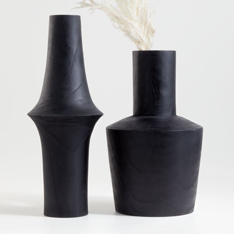 Arllon Wide Black Wood Vase - Image 1