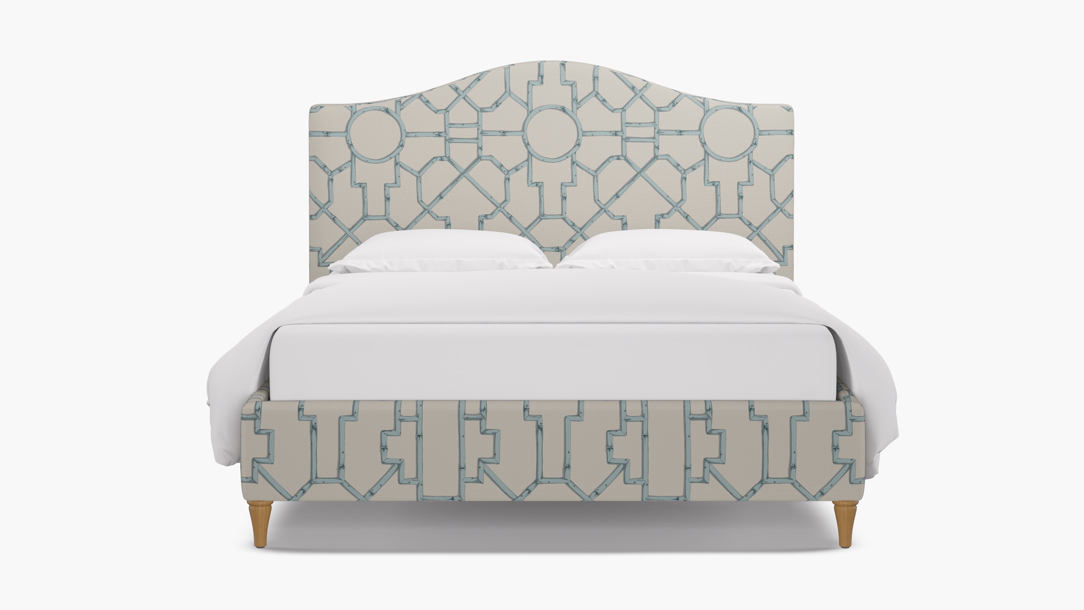 Camelback Bed, Blue Baldwin Bamboo, Natural Decorative Tapered Leg, Twin - Image 0