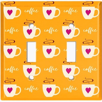 Metal Light Switch Plate Outlet Cover (Coffee Cups Red Heart Orange - Double Toggle) - Image 0