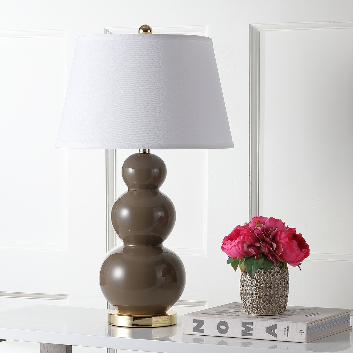 Pamela 28-Inch H Triple Gourd Ceramic Table Lamp - Taupe - Safavieh - Image 4