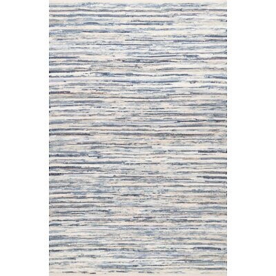 Kiester Striped Hand Hooked Cotton Blue/White Area Rug - Image 0