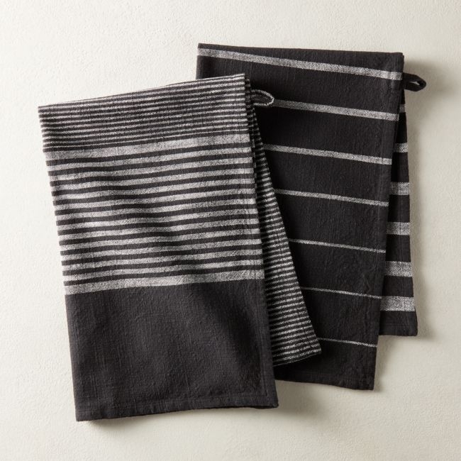 Cafe Organic Cotton Black Striped Dish Towels Set of 2 - Image 0