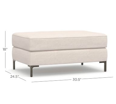 Jake Upholstered Ottoman with Brushed Nickel Legs, Polyester Wrapped Cushions, Performance Heathered Basketweave Alabaster White - Image 0