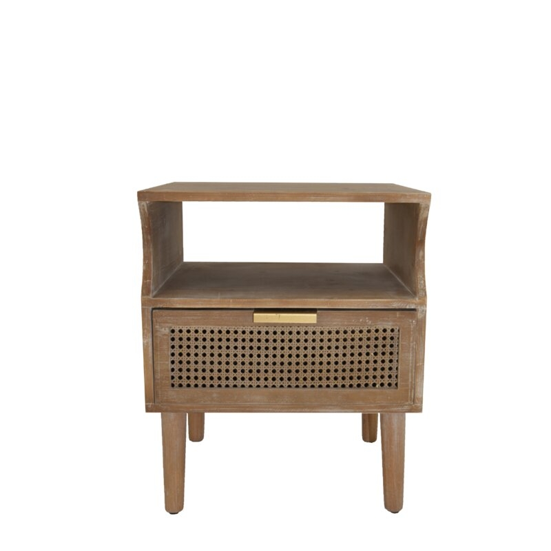 Nador Rustic Farmhouse Woven Fronts Nightstand, One Drawer End Table with Open Shelf - Image 1