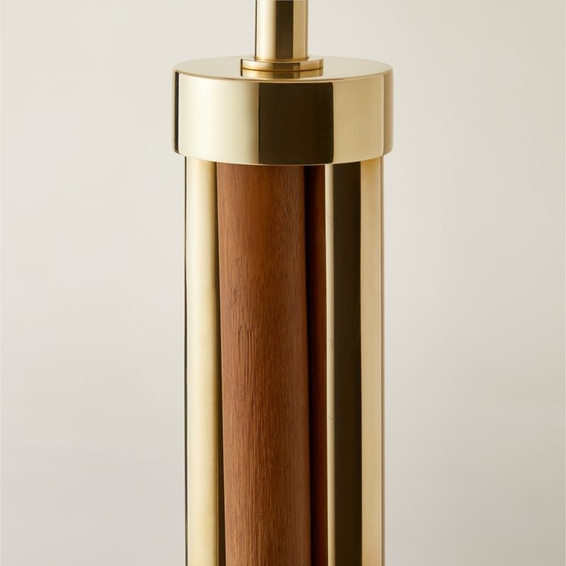 Delaney Rattan And Unlacquered Brass Floor Lamp with Linen Shade - Image 2