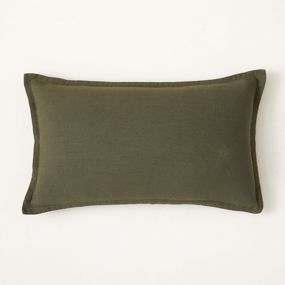 European Flax Linen Pillow Cover, 12"x21", Dark Olive - Image 0