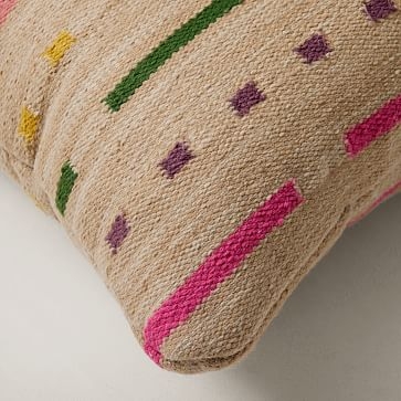 Outdoor Woven Dash Pillow, 24"x24", Magenta - Image 3