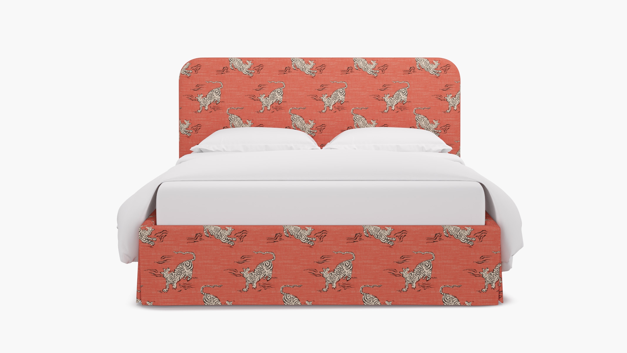 Skirted Platform Bed, Coral Tigresse, Queen - Image 0