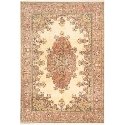 One-of-a-Kind Moores Hand-Knotted 1980s Keisari Beige 7'1" x 9'11" Wool Area Rug - Image 0