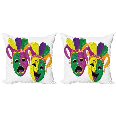 Ambesonne Mardi Gras Throw Pillow Cushion Cover Pack Of 2, Traditional Of Tragedy And Comedy Festival Celebration Masquerade Theme, Zippered Double-Side Digital Print Decor, 18", Multicolor - Image 0
