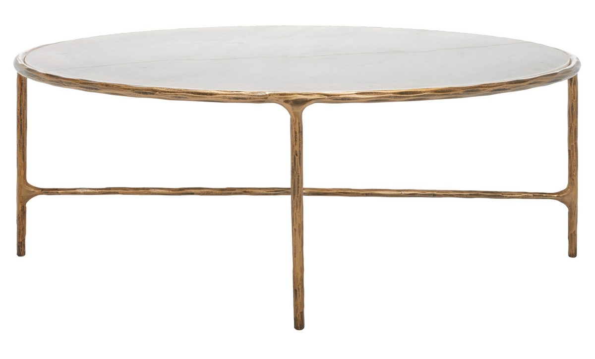 Jessa Oval Metal Coffee Table - Brass/White - Image 0