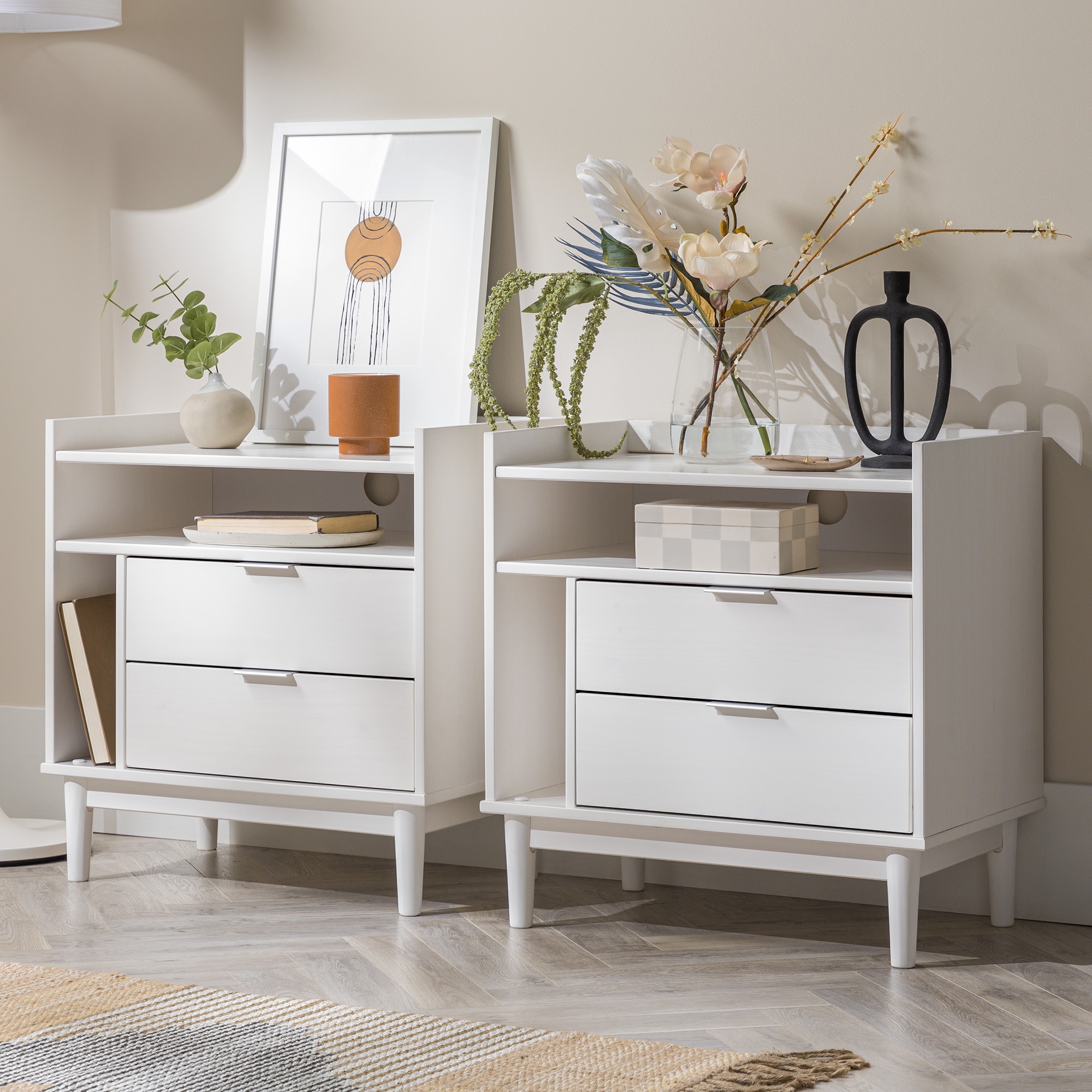 25" Solid Wood 2-Drawer Night Stand with Gallery - 2PK - White - Image 6