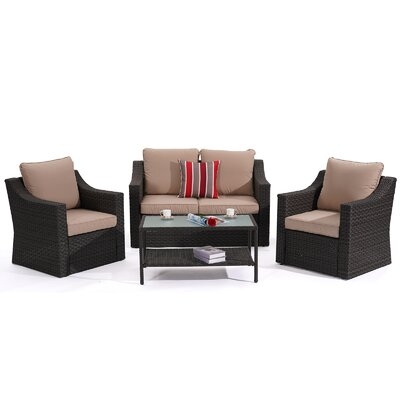 Elreath 4 Piece Rattan Sectional Seating Group with Cushions - Image 0