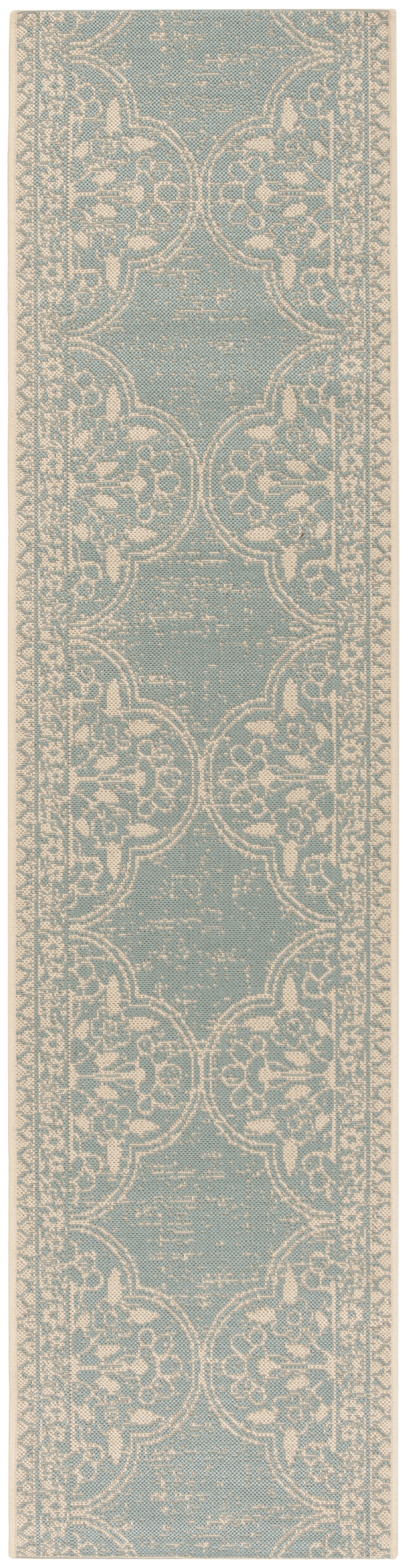 Arlo Home Indoor/Outdoor Woven Area Rug, LND174L, Cream/Aqua,  2' X 8' - Image 0