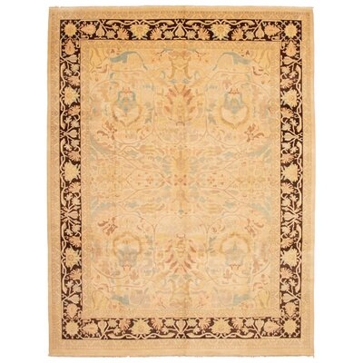 One-of-a-Kind Yaak Hand-Knotted New Age Ushak Ivory 10'1" x 13'1" Wool Area Rug - Image 0