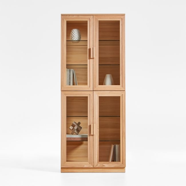 Calypso 36" Natural Wood Tall Storage Cabinet with Glass Doors - Image 0