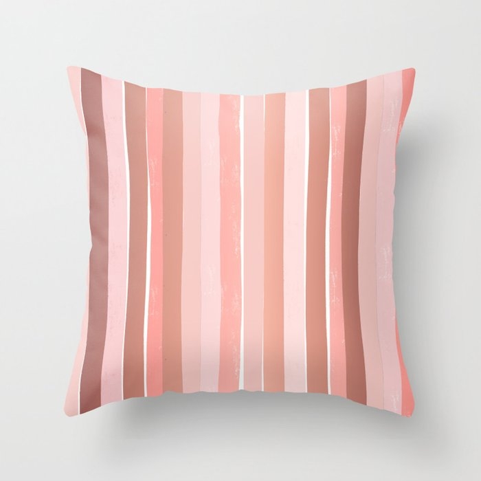 Striped Minimal Abstract Painting Modern Color Pinks Metallics Decor And Art Throw Pillow by Charlottewinter - Cover (20" x 20") With Pillow Insert - Indoor Pillow - Image 0
