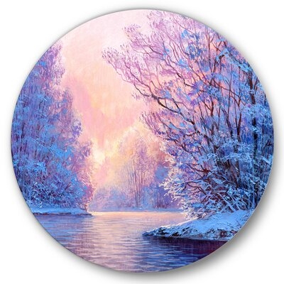 Winter Landscape With The Riveroriginal - Lake House Metal Circle Wall Art - Image 0