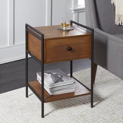 Jordy Farmhouse Industrial Bedside 1 Drawer Nightstand - Image 1