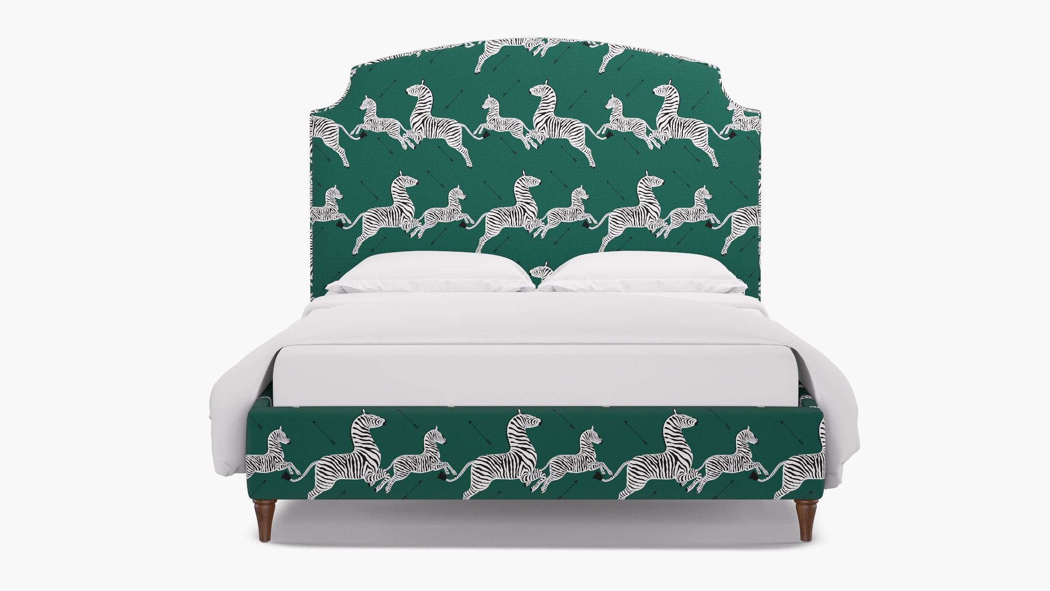 Cove Bed, Emerald Zebra, Walnut Decorative Tapered Leg, Queen - Image 0