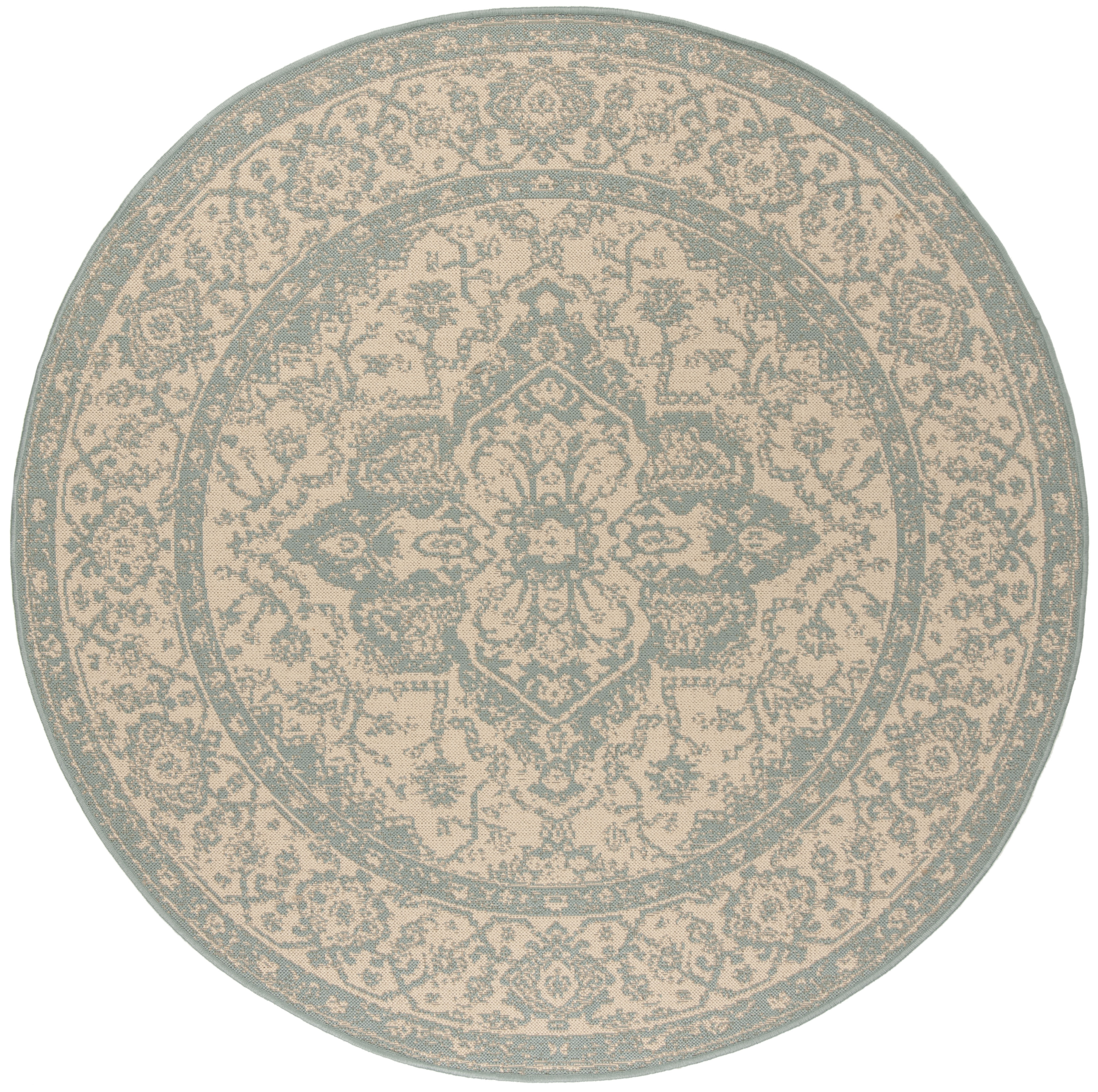 Arlo Home Indoor/Outdoor Woven Area Rug, LND137L, Cream/Aqua,  6' 7" X 6' 7" Round - Image 0