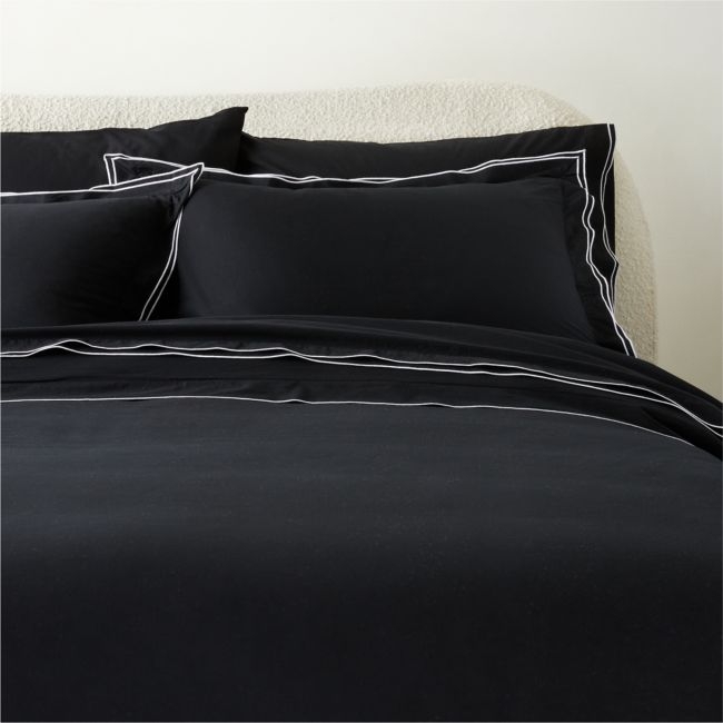 Overlock Black with White Trim Full/Queen Duvet Cover - Image 0