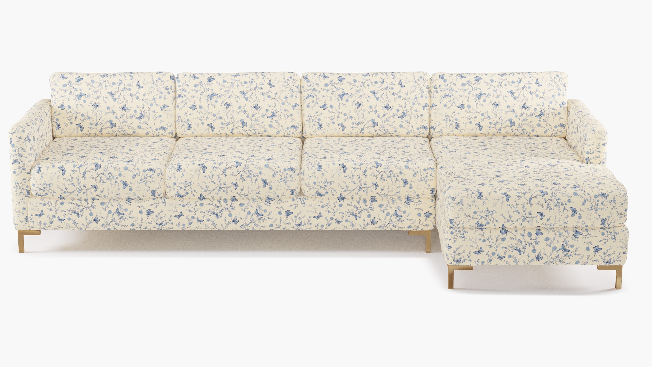 Modern Sectional, Right Facing, Delft Mariposa, Brass L Leg - Image 0