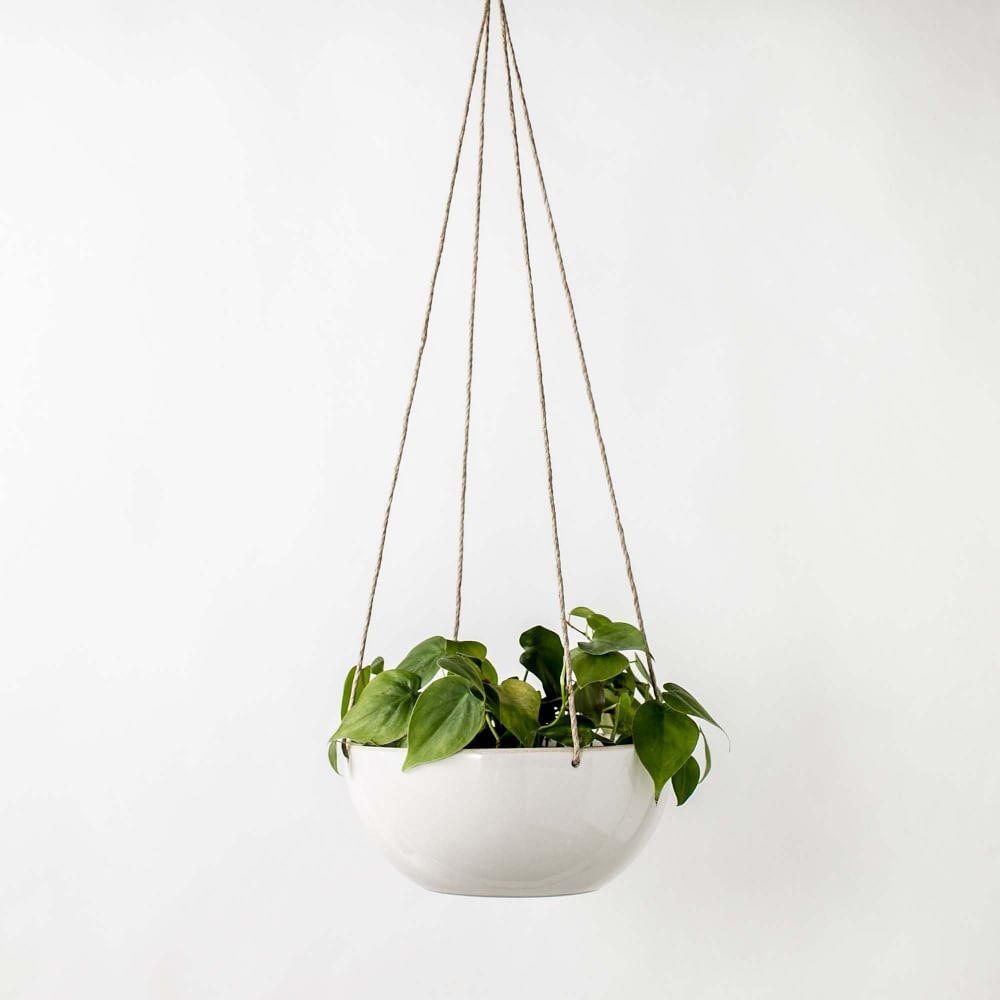 Minimal Hanging Planter Stoneware & Glaze, Ivory White, 9" - Image 0