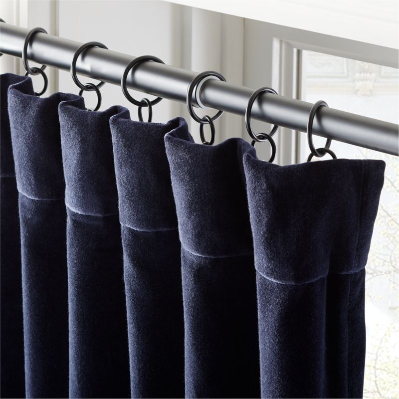 Dark Blue Organic Cotton Velvet Window Curtain Panel 48"x108'' - Image 1