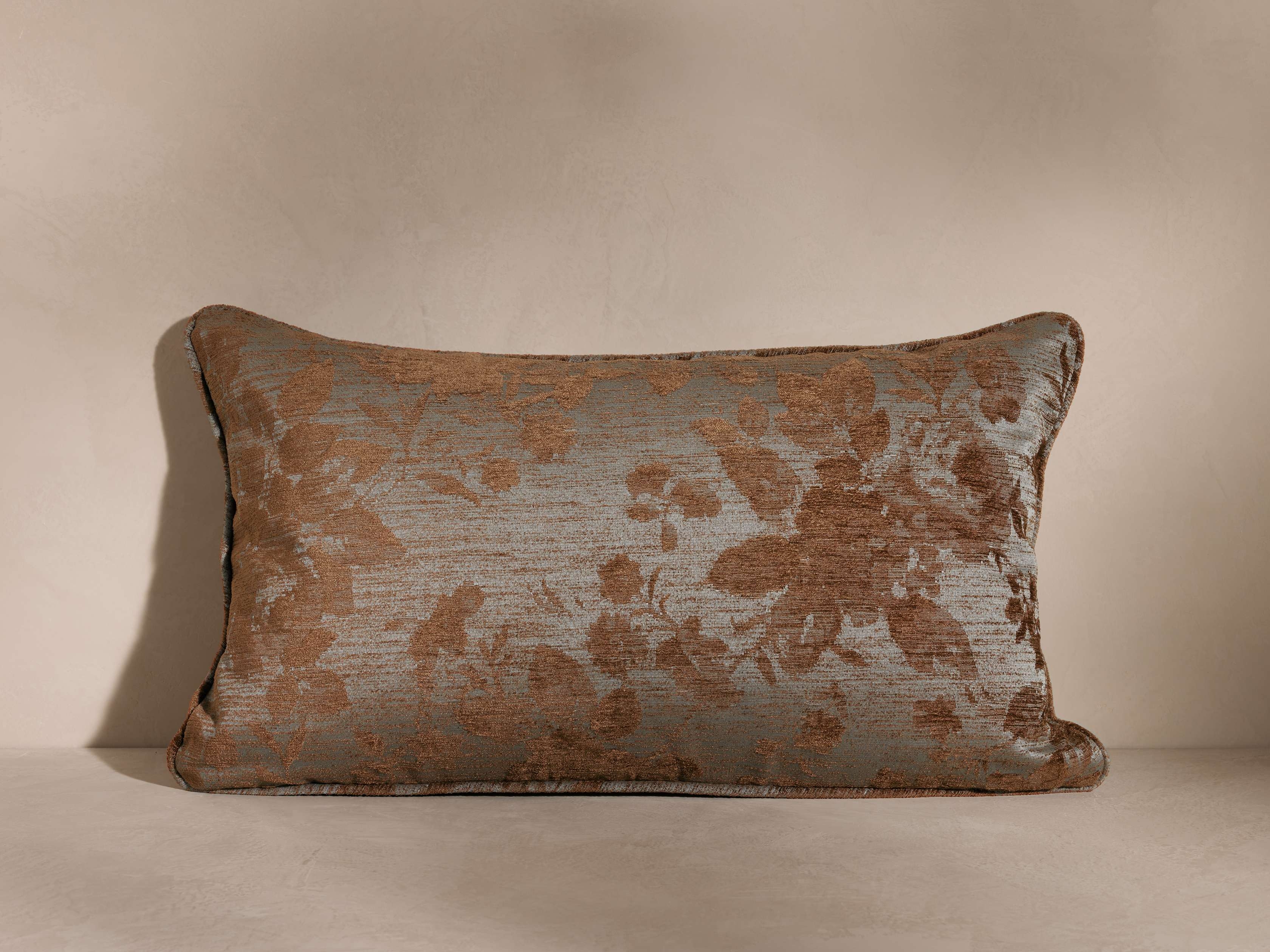 Camellia Lumbar Pillow in Sateen Orange  Cinnamon - Image 0