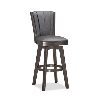 Counter Height Stool With Swivel Seat And Pleated Back, Gray - Image 0