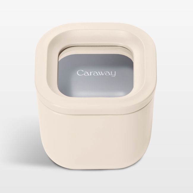 Caraway ® Cream Mini Square Ceramic-Coated Glass Food Storage Container with Glass-Silicone Lid - Image 0