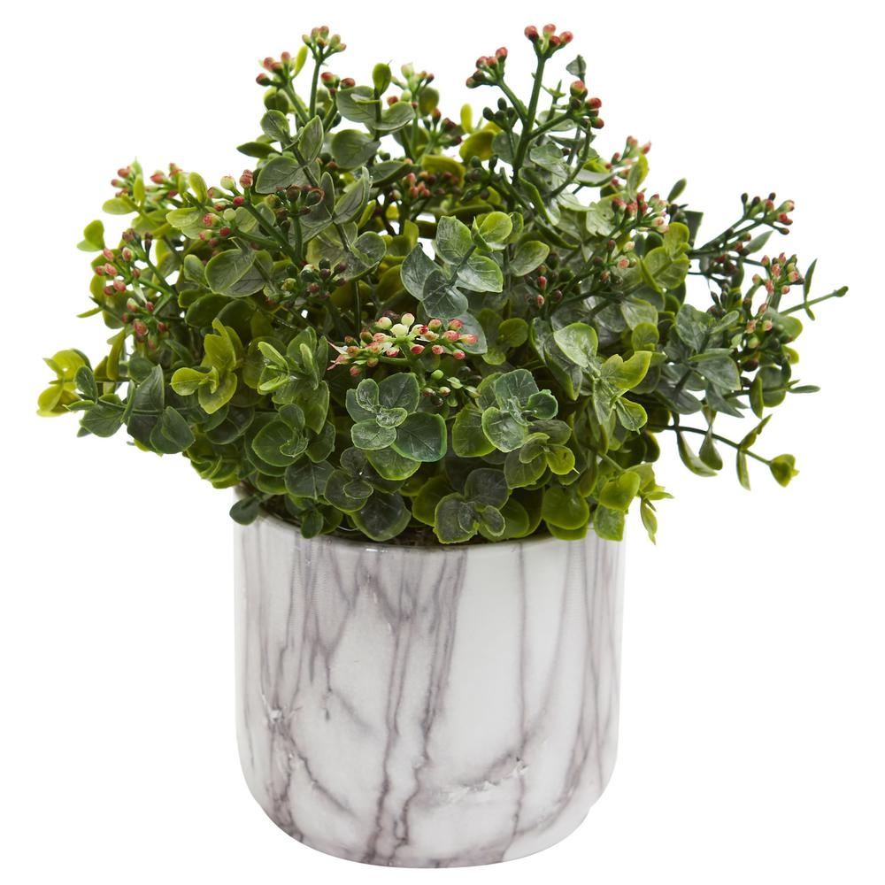 Nearly Natural Indoor Eucalyptus Artificial Plant in Marble Finished Vase - Image 0