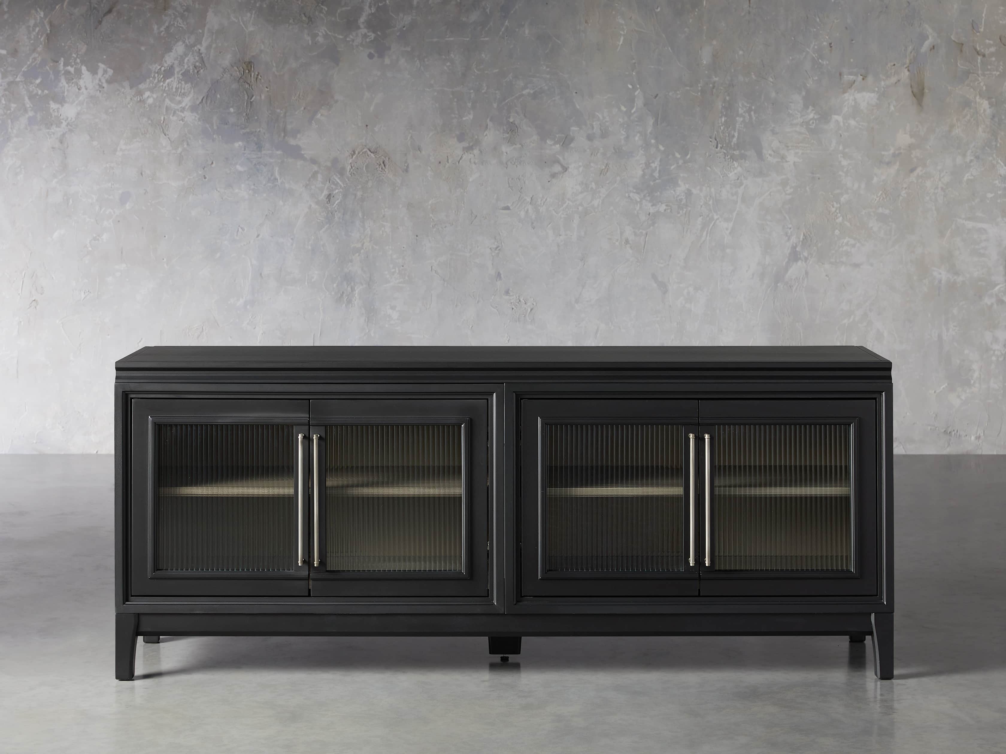 Rowan Media Console with Reeded Glass Doors in Wood 70" Black  Scoria  - Image 0